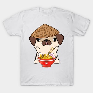 Funny Pug Eating Noodles T-Shirt